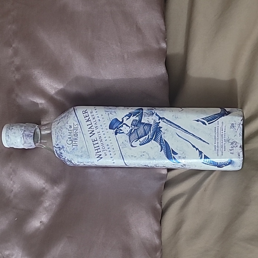 Empty Game of Thrones White Walker Limited Edition Johnnie Walker bottle.